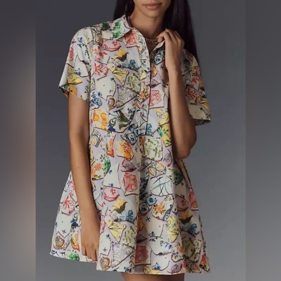 Anthropologie The Pollie Swing Tunic Button Down Floral Mini Dress Size Small - Picture 10 of 10
